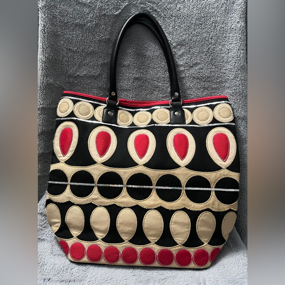Talbots Sequined Embroidered Canvas Shoulder Bag Tote
